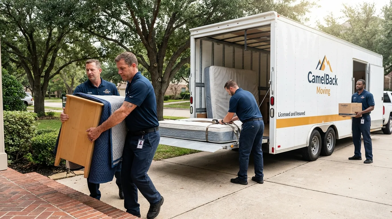 Crew loading residential truck for cross-state move from Ladysmith, WI