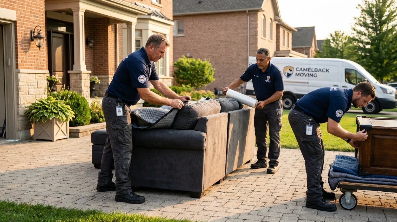 Large estate moving crew wrapping furniture in Ladysmith, WI